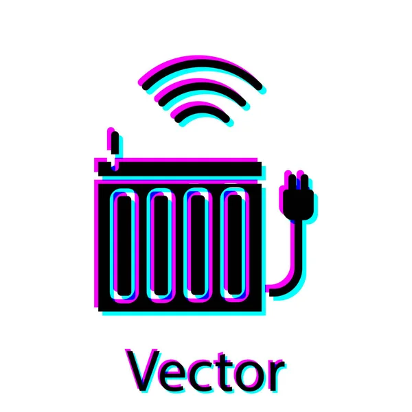 Preto Ícone Sistema Radiador Aquecimento Inteligente Isolado Fundo Branco Internet — Vetor de Stock