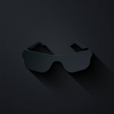 Kağıt kesiği Gözlük simgesi siyah arkaplanda izole edilmiş. Gözlük çerçevesi sembolü. Kağıt sanatı tarzı. Vektör.