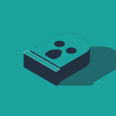 Yeşil arka planda Isometric kar maskesi simgesi izole edildi. Kış sporları için bir parça kıyafet ya da bir suçlu ya da hırsız için bir maske. Vektör.