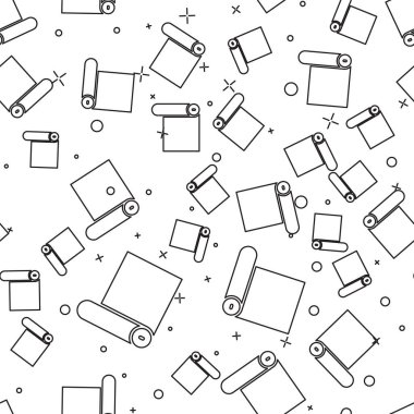 Siyah çizgi Fitness hasırı yuvarlama simgesi beyaz arkaplanda izole edilmiş pürüzsüz desen. Yoga minderi yuvarlandı. Spor malzemeleri. Vektör.