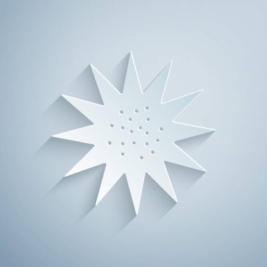 Kağıt kesiği deniz kestanesi simgesi gri arkaplanda izole edilmiş. Kağıt sanatı tarzı. Vektör..