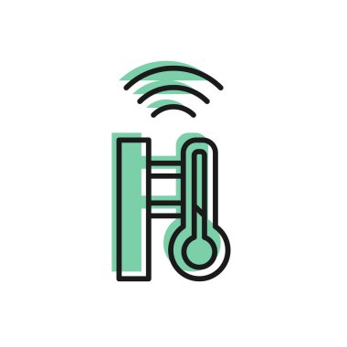 Siyah çizgi Akıllı meteoroloji termometre ölçüm sistemi simgesi beyaz arkaplanda izole edildi. İnternet kavramının kablosuz bağlantısı. Vektör.