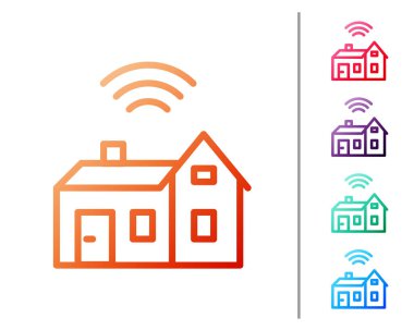 Beyaz arkaplanda kablosuz ikon izole edilmiş akıllı ev. Uzaktan kumanda. İnternet kavramının kablosuz bağlantısı. Renk simgelerini ayarla. Vektör.