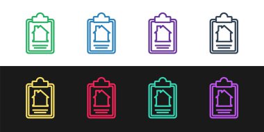 House 'un sözleşme simgesini siyah beyaz arkaplanda izole et. Sözleşme oluşturma hizmeti, belge oluşumu, başvuru formu bileşimi. Vektör.