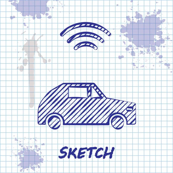 Sketch Line Inteligentny System Samochodowy Ikoną Połączenia Bezprzewodowego Białym Tle — Wektor stockowy