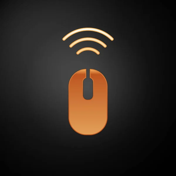Gold Wireless Počítač Myš Systém Ikona Izolované Černém Pozadí Internet — Stockový vektor