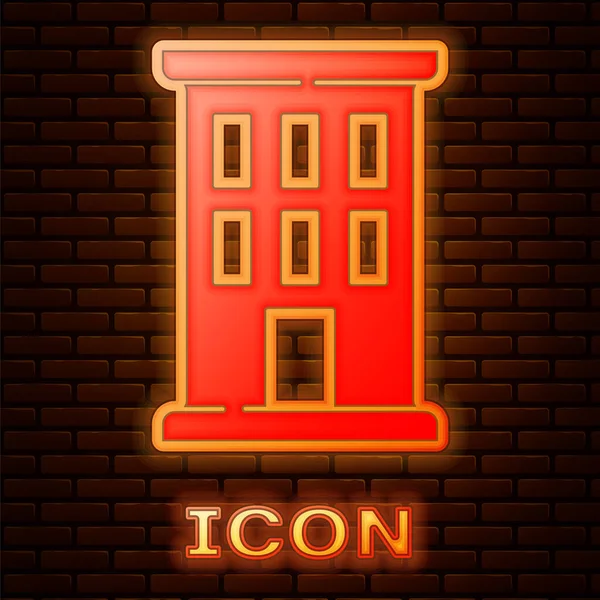 Icona Luminosa Neon House Isolata Sfondo Muro Mattoni Home Symbol — Vettoriale Stock