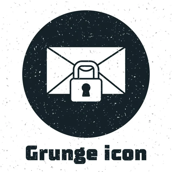 Grunge Mail Message Verrouiller Mot Passe Icône Isolée Sur Fond — Image vectorielle