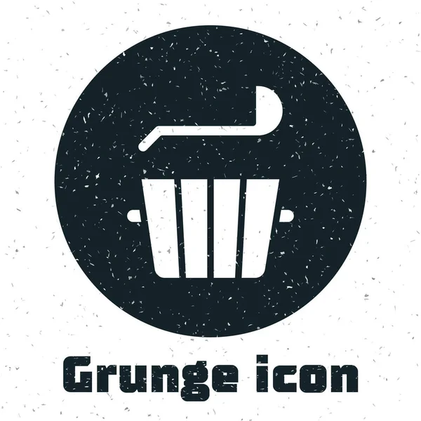 Grunge Sauna Cubo Cucharón Icono Aislado Sobre Fondo Blanco Dibujo — Vector de stock