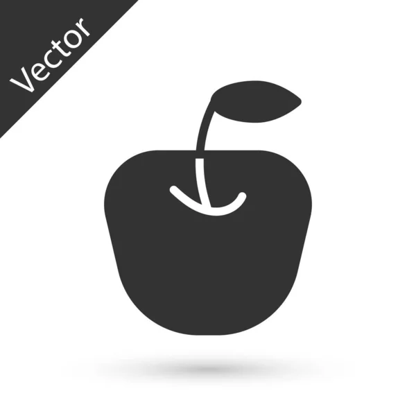Ícone Cinza Apple Isolado Fundo Branco Fruta Com Símbolo Folha — Vetor de Stock