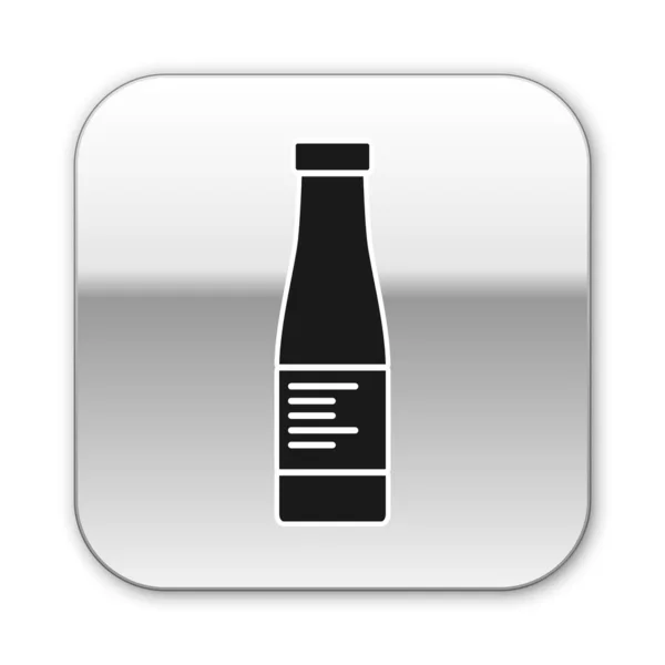 黑酱汁瓶子图标隔离在白色背景上 番茄酱 芥末和蛋黄酱瓶 配以酱汁作为快餐 银方按钮 — 图库矢量图片