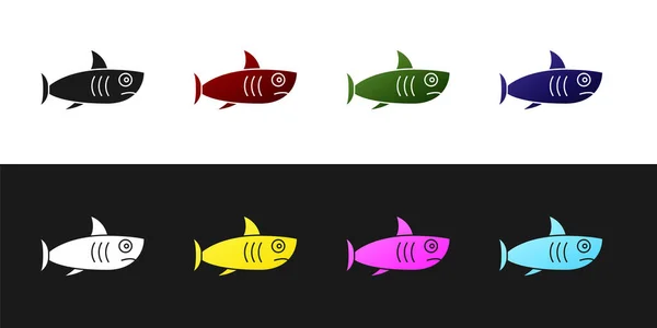 Set Shark Pictogram Geïsoleerd Zwart Wit Achtergrond Vector — Stockvector