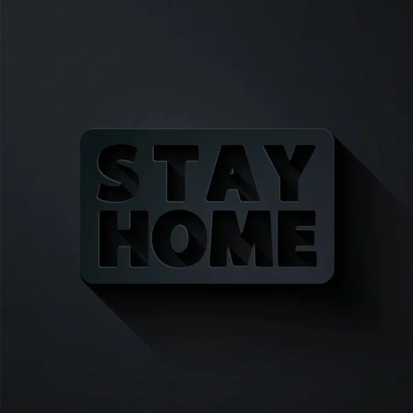 Paper Cut Stay Home Icon Isolated Black Background Corona Virus — Stock Vector