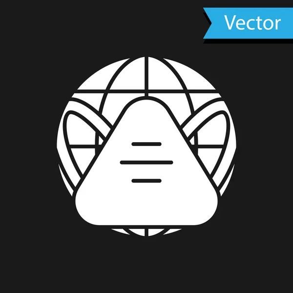 Weiße Erde Globus Mit Medizinischer Maske Symbol Isoliert Auf Schwarzem — Stockvektor