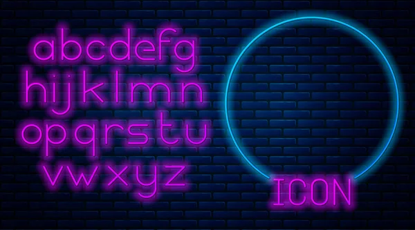 Gloeiend Neon Huis Met Schild Pictogram Geïsoleerd Baksteen Muur Achtergrond — Stockvector