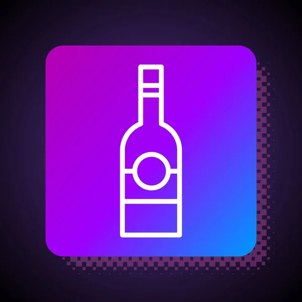 Ligne Blanche Bouteille Verre Vodka Icône Isolée Sur Fond Noir — Image vectorielle