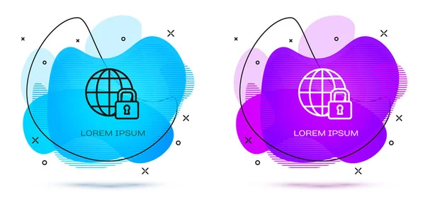 Line Global Lockdown Gesperrtes Globus Symbol Auf Weißem Hintergrund Abstraktes — Stockvektor