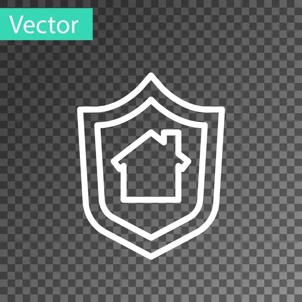 Casa Línea Blanca Con Icono Escudo Aislado Sobre Fondo Transparente — Vector de stock