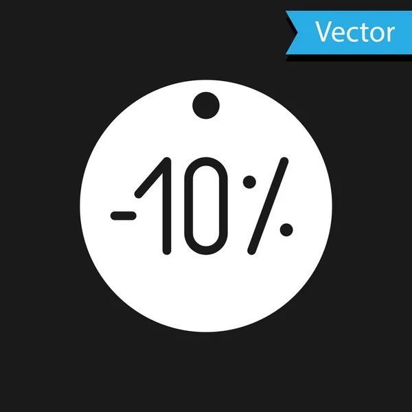 Blanc Dix Icône Pourcentage Réduction Tag Isolé Sur Fond Noir — Image vectorielle