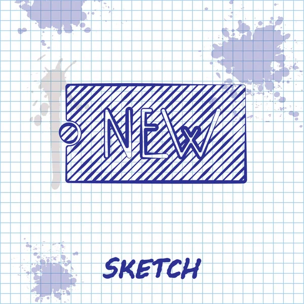 Sketch Line Price Tag Com Uma Inscrição Novo Ícone Isolado — Vetor de Stock