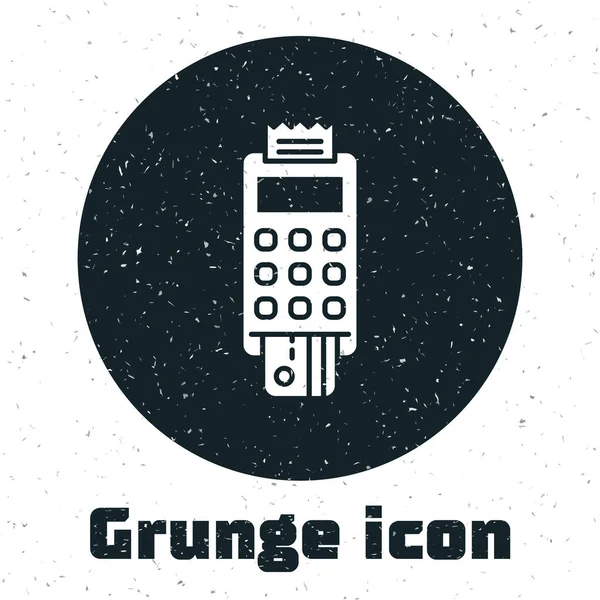 Terminal Grunge Pos Con Tarjeta Crédito Insertada Icono Receptor Impreso — Vector de stock