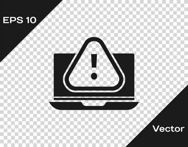 Schwarzer Laptop Mit Ausrufezeichen Symbol Auf Transparentem Hintergrund Alarmmeldung Smartphone — Stockvektor