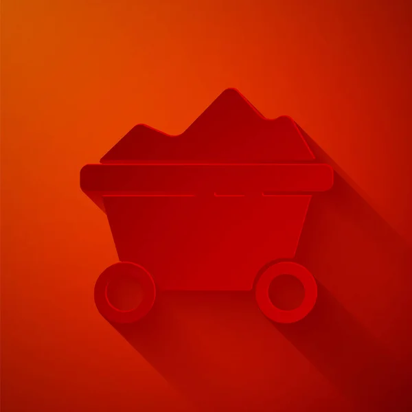 Papier Gesneden Kolenmijn Trolley Pictogram Geïsoleerd Rode Achtergrond Fabriek Kolenmijn — Stockvector