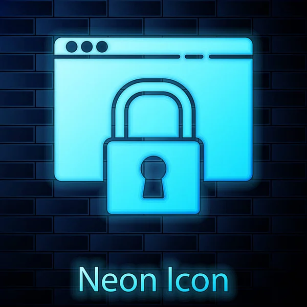 Ragyogó Neon Biztosítsa Webhelyét Https Ssl Ikon Elszigetelt Téglafal Háttér — Stock Vector