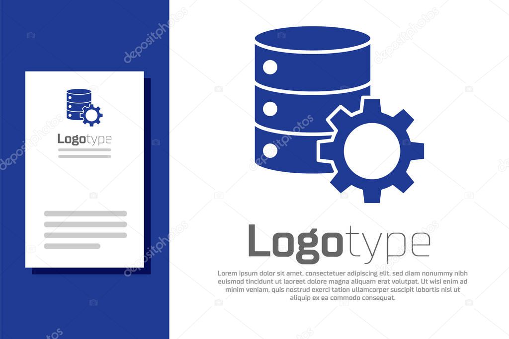 Blue Server and gear icon isolated on white background. Adjusting app, service concept, setting options, maintenance, repair, fixing. Logo design template element. Vector Illustration.
