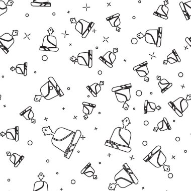 Meditasyon ikonunda oturan siyah çizgili Budist keşiş beyaz arka planda pürüzsüz bir desen izole etti. Vektör İllüstrasyonu.