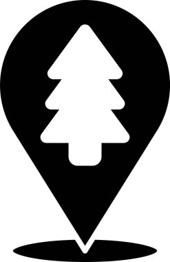 Ormanın siyah konumu beyaz arka planda izole edilmiş bir harita simgesi. Vektör İllüstrasyonu.