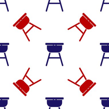 Mavi ve kırmızı ızgara ikonu beyaz arka planda izole edilmiş pürüzsüz desen. Barbekü ızgara partisi. Vektör İllüstrasyonu.