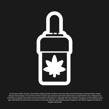 Siyah arkaplanda siyah tıbbi marihuana ya da kenevir yaprağı zeytinyağı damlası ikonu var. Esrar özütü. Kenevir sembolü. Vektör İllüstrasyonu.