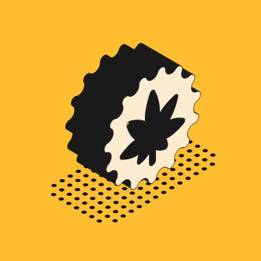 Sarı arka planda izole edilmiş tıbbi marihuana ya da kenevir yaprağı ikonu. Kenevir sembolü. Vektör İllüstrasyonu.