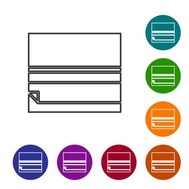 Siyah çizgi yuvarlanan kağıt simgesi beyaz arkaplanda izole edildi. Simgeleri renk daire düğmelerine ayarla. Vektör İllüstrasyonu.