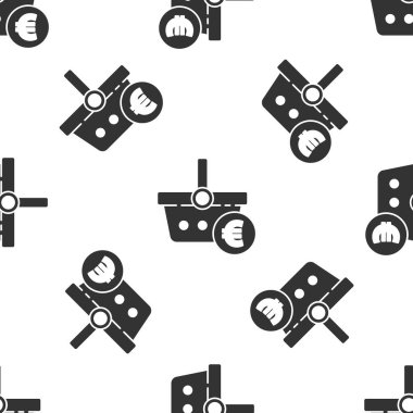 Gri alışveriş sepeti ve avro sembolü beyaz arka planda izole edilmiş pürüzsüz desen. İnternetten satın alma konsepti. Teslimat servisi. Alışveriş arabası. Vektör İllüstrasyonu.