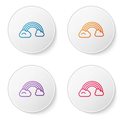 Beyaz arka planda bulutlu Gökkuşağı renk çizgisi. Simgeleri daire düğmelerine ayır. Vektör İllüstrasyonu.