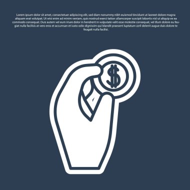 Mavi Çizgili El, para para ikonunu mavi arka planda tutuyor. Dolar ya da USD sembolü. Nakit bankacılık tabelası. Vektör İllüstrasyonu.