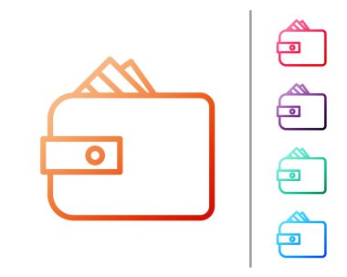 Kırmızı çizgili cüzdan, beyaz arka planda izole edilmiş kağıt para para ikonu. Çanta ikonu. Nakit tasarruf sembolü. Renk simgelerini ayarla. Vektör İllüstrasyonu.