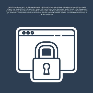 Mavi hat, mavi arkaplanda HTTPS ve SSL simgesi ile sitenizi emniyete alın. İnternet iletişim protokolü. Vektör İllüstrasyonu.