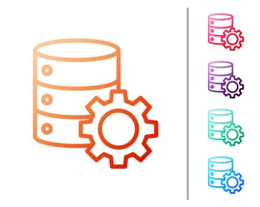 Kırmızı çizgi sunucusu ve dişli simgesi beyaz arkaplanda izole edildi. Uygulama, servis konsepti, ayar seçenekleri, bakım, onarım, onarım. Renk simgelerini ayarla. Vektör İllüstrasyonu.