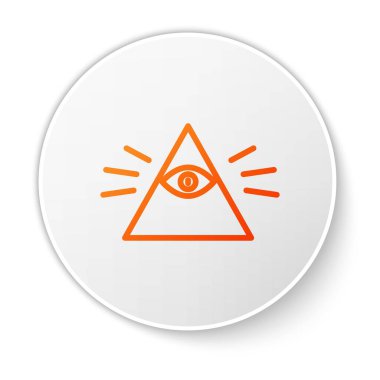 Turuncu çizgi Masonları beyaz arka planda izole edilmiş Tanrı 'nın her şeyi gören gözü simgesi. Üçgendeki Tanrı 'nın Gözü. Beyaz daire düğmesi. Vektör İllüstrasyonu.