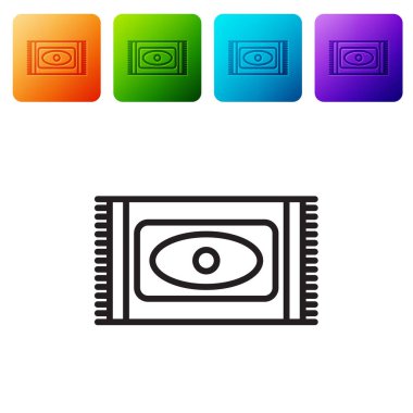 Beyaz arka planda siyah çizgi geleneksel halı kültürü ramazan Arap kutlama ikonu izole edildi. Renkli kare düğmelerle simgeleri ayarla. Vektör İllüstrasyonu.