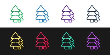 Çizgi Ağacı simgesini siyah ve beyaz arkaplanda izole et. Orman sembolü. Vektör İllüstrasyonu.