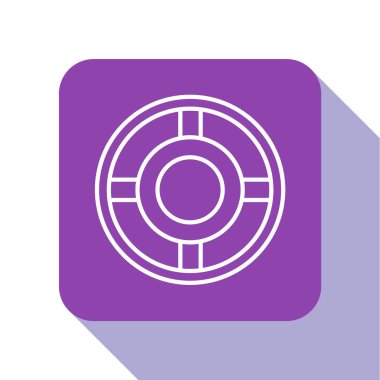 Beyaz çizgi kül tablası simgesi beyaz arkaplanda izole edildi. Mor kare düğme. Vektör İllüstrasyonu.