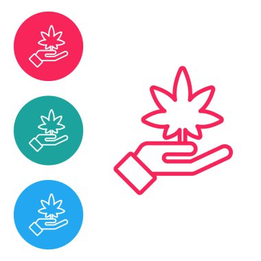 Kırmızı çizgi. Tıbbi marihuana ya da kenevir yaprağı ikonu beyaz arka planda izole edilmiş. Kenevir sembolü. Simgeleri daire düğmelerine ayır. Vektör İllüstrasyonu.