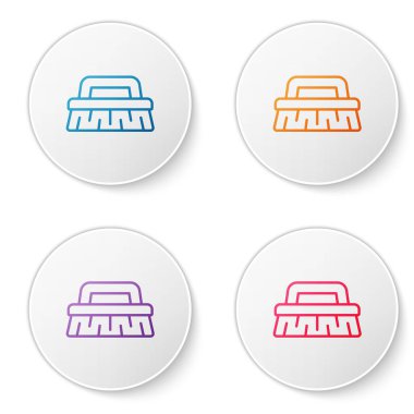 Temizlik simgesi için renk çizgisi fırçası beyaz arkaplanda izole edildi. Temizlik hizmeti konsepti. Simgeleri daire düğmelerine ayır. Vektör İllüstrasyonu.