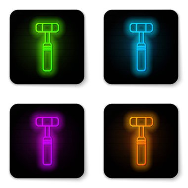 Parlayan neon hattı nöroloji refleks çekici ikonu beyaz arka planda izole edildi. Siyah kare düğme. Vektör İllüstrasyonu.