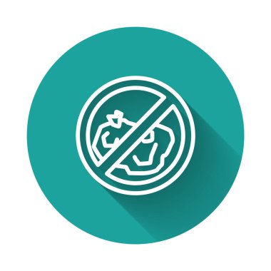 Beyaz çizgi uzun gölgeli çöp simgesi yok. Yeşil daire düğmesi. Vektör İllüstrasyonu.