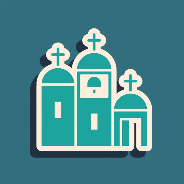 Icono Del Edificio Iglesia Verde Aislado Sobre Fondo Verde Iglesia — Vector de stock